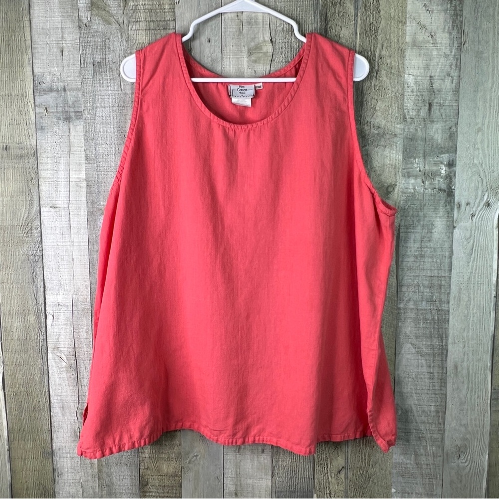 Hot Cotton 3X (Flaw) Sleeveless Crewneck Tank Tunic Top 55% Linen 45% Cotton